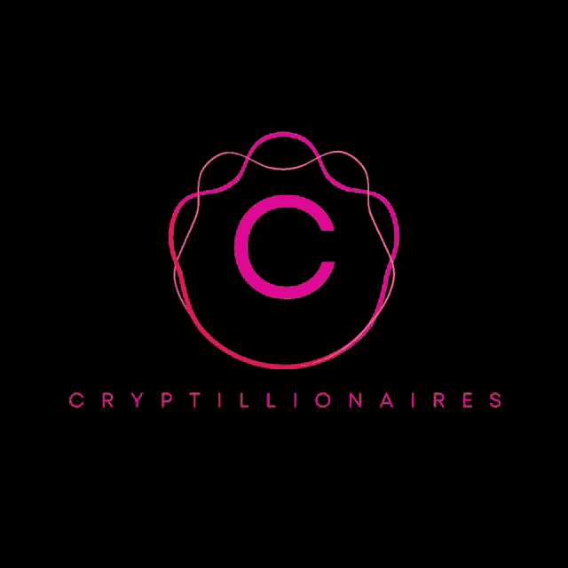 a logo for cryptillionaires with a pink letter c in the center
