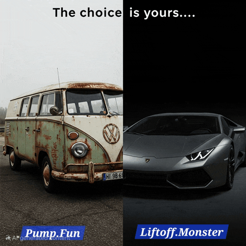 a picture of a van next to a picture of a car that says pump fun
