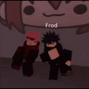 two roblox characters are standing next to each other and the name frod is on the bottom right