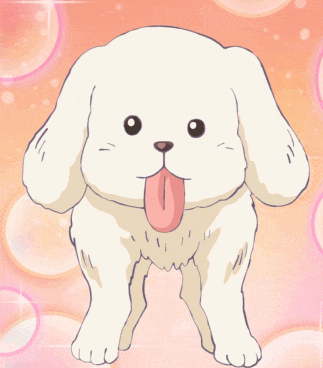 a cartoon drawing of a white dog with its tongue hanging out
