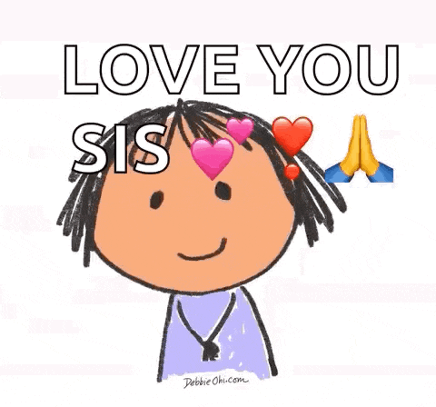 a cartoon girl with hearts in her eyes and the words `` love you sis ''