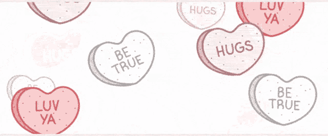 valentine 's day candy hearts that say hugs and be true
