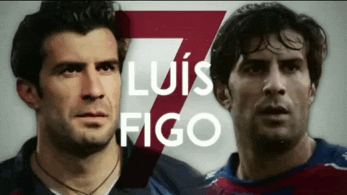 two men are standing next to each other with the words luis figo written on the bottom
