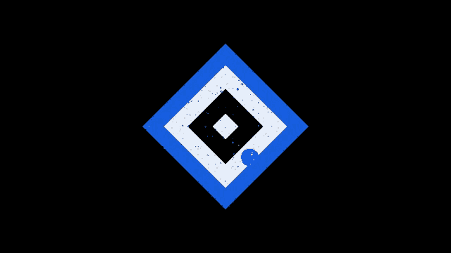 a blue and white diamond with a square in the middle on a black background