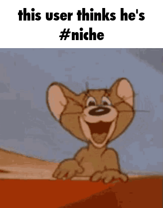 jerry from tom and jerry is smiling with the caption this user thinks he 's #niche .