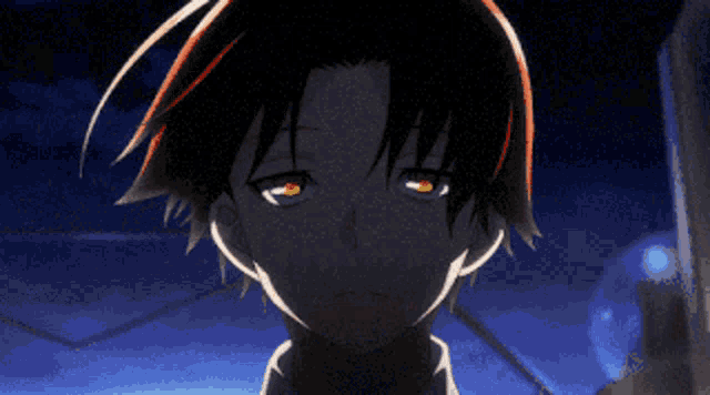 a close up of a person 's face with glowing eyes