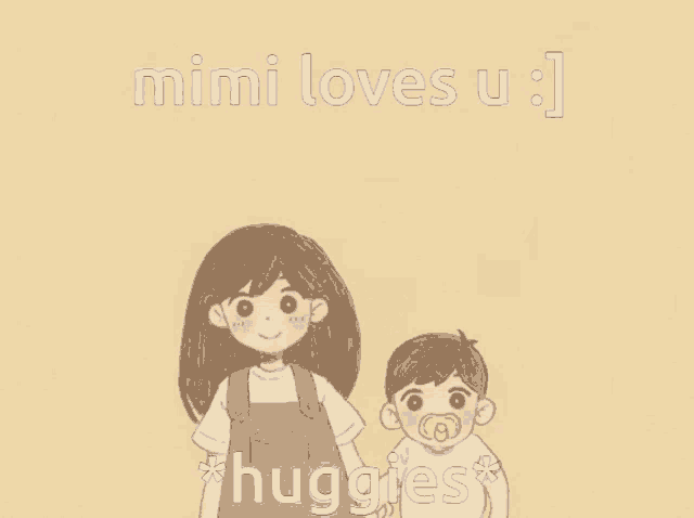 a drawing of a girl and a boy with the caption mimi loves u