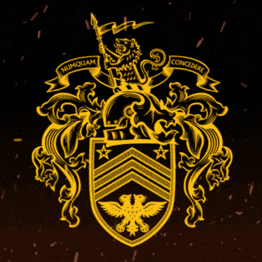 a coat of arms with a lion and eagle and the words numquam concedere