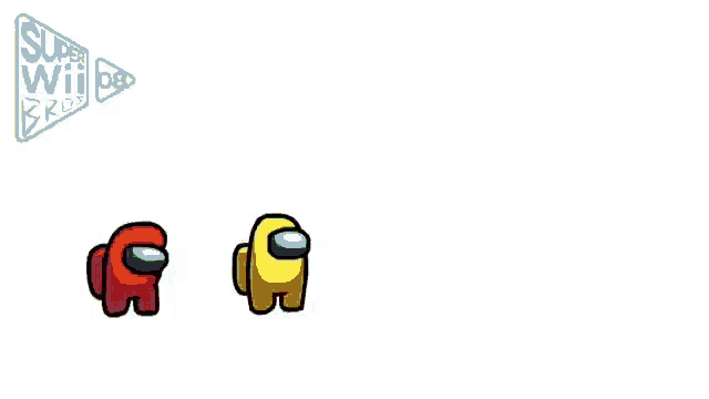 a cartoon of a red among us character standing next to a green and yellow object .