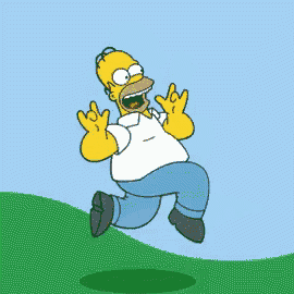 a cartoon of homer simpson running in the grass