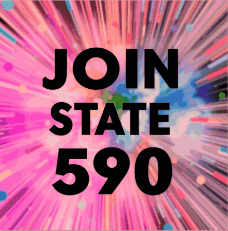 a colorful poster that says join state 590