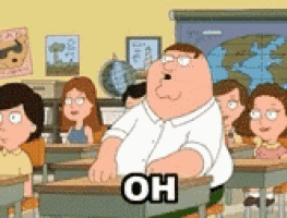 peter griffin from family guy is standing in front of a classroom full of children and says oh .