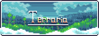 a pixel art of a forest with the word terraria