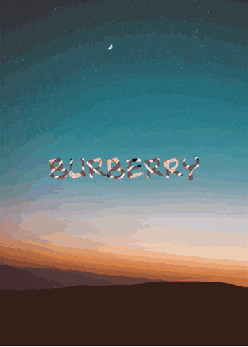 the word burberry is written in the sky with a crescent moon