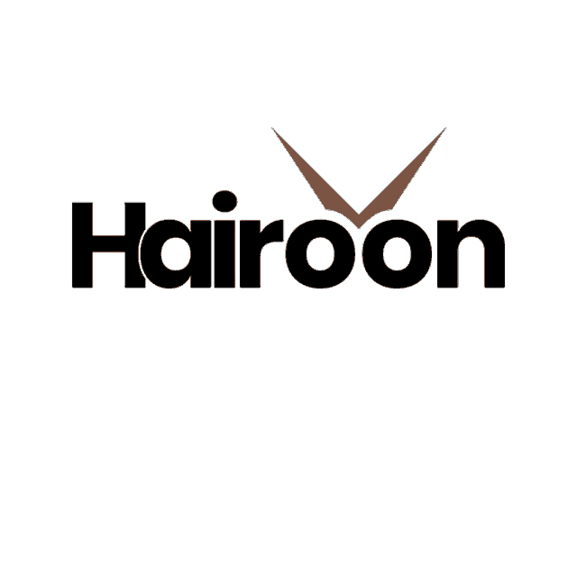 a black and orange logo for hairoon with the words download app now underneath