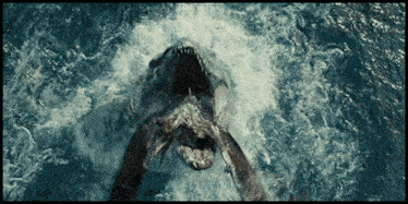 a shark is swimming in the ocean with its mouth wide open