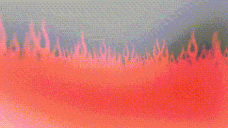 a red star is surrounded by flames on a grey background