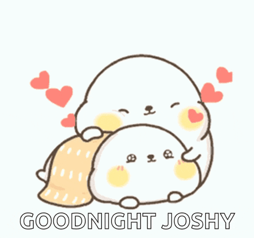 a cartoon of a penguin hugging another penguin with the words goodnight joshy written below it