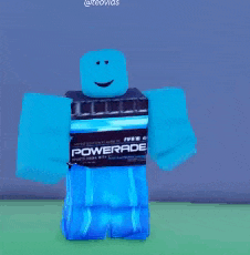 a blue roblox character wearing a powerade shirt and pants