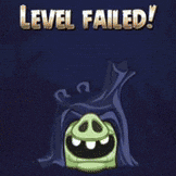 a cartoon pig wearing a hood with the words level failed written above it