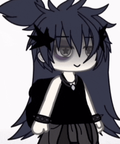 a drawing of a girl with black hair and stars on her eyebrows