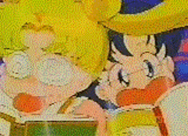a close up of a cartoon character 's face with a banana in the background .