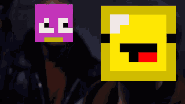 a purple octopus and a yellow square with a t on it