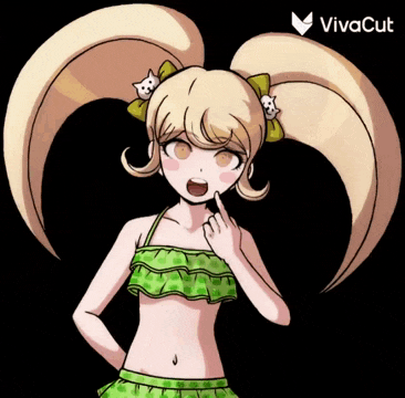 a drawing of a girl in a green bikini with the word vivacut on the bottom right