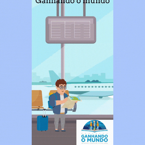 an advertisement for ganhando o mundo shows a man with a suitcase