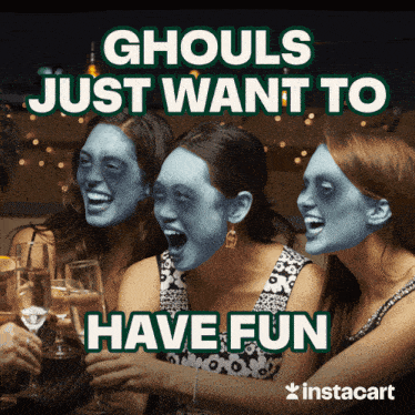an advertisement for instacart shows three women with blue faces
