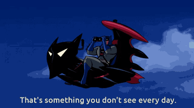 a cartoon of batman flying through the air with the caption that 's something you do n't see every day