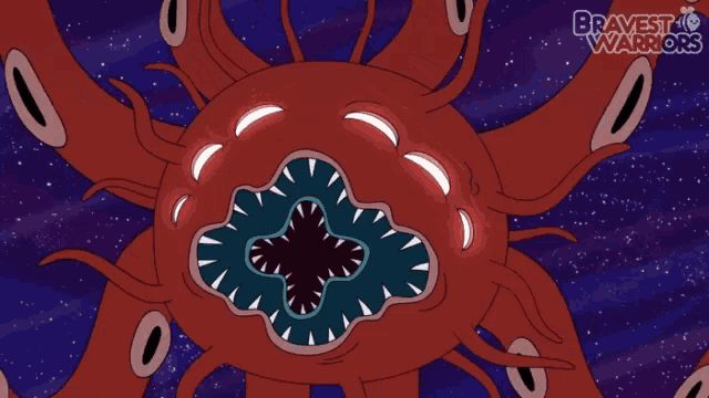 a cartoon of a monster with the words bravest of warriors on the bottom
