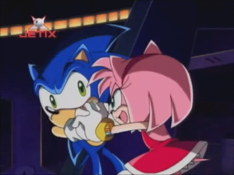 sonic the hedgehog and amy rose from sonic the hedgehog are hugging