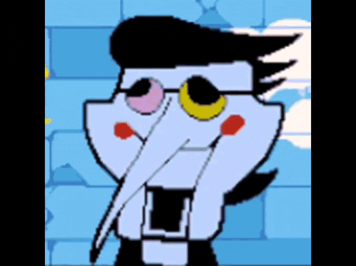 a pixel art drawing of a cartoon character with a long nose and glasses .