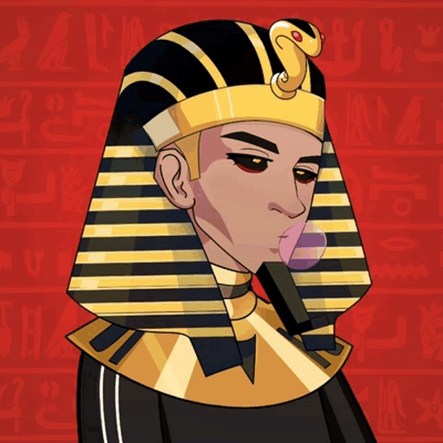 a cartoon of a pharaoh blowing a bubble