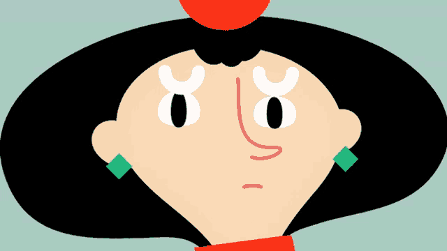 a cartoon drawing of a woman with a red circle on her head