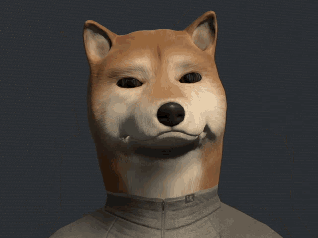 a 3d rendering of a dog wearing a grey jacket