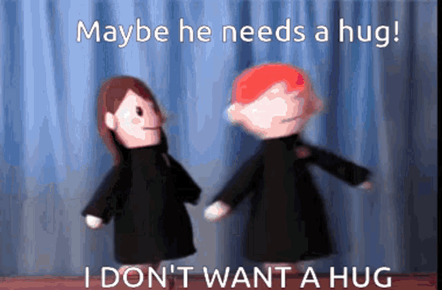 Potter Puppet Pals Hug GIF - Potter Puppet Pals Hug I Dont Want A Hug GIFs