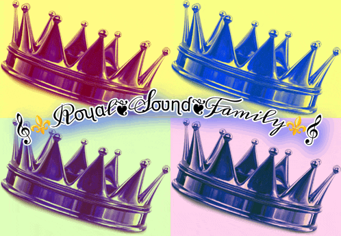four different colored crowns with the words royal sound family written above them