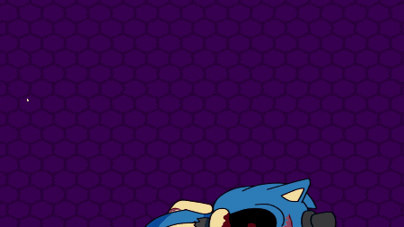a cartoon drawing of a blue sonic with red eyes and a black hat