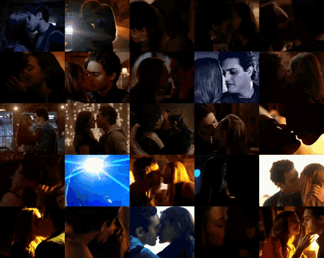 a collage of images of a couple kissing
