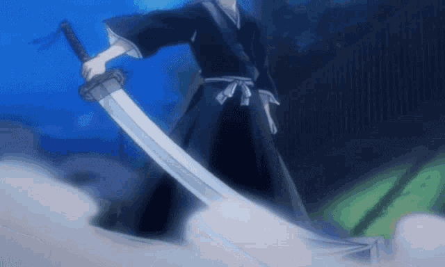 a person holding a large sword in their hand