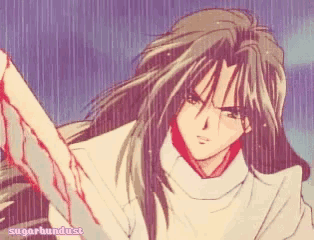 a drawing of a man with long hair and the words sugarbundust on the bottom right