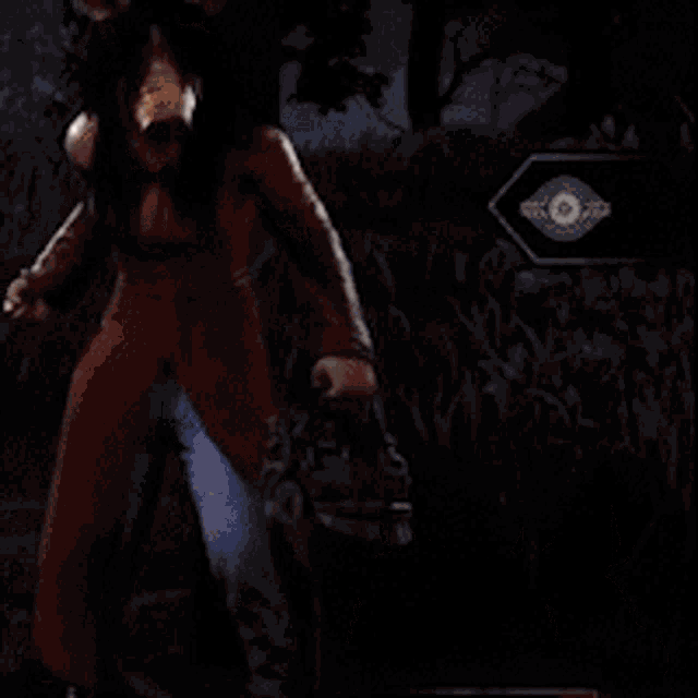 a girl in a maid outfit is standing in front of a man in a red suit .