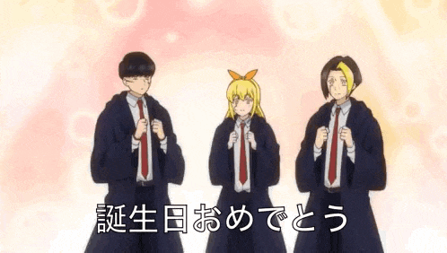 a group of people in suits and ties are standing next to each other and dancing .