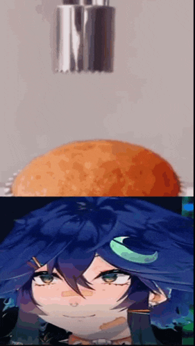 a close up of a person 's face next to a large orange