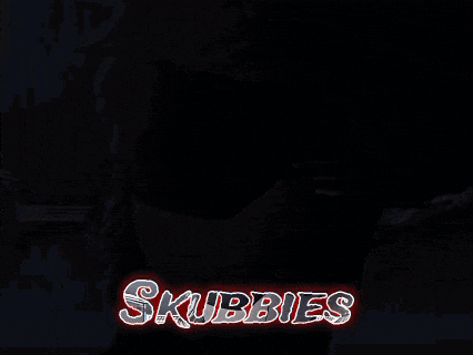 a black and white drawing of a person with the word skubbies on the bottom right