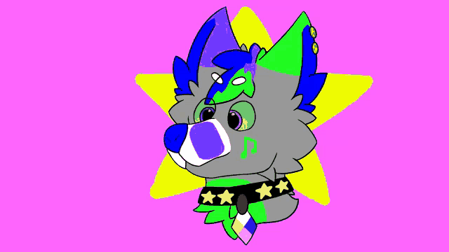 a colorful drawing of a dog with a question mark