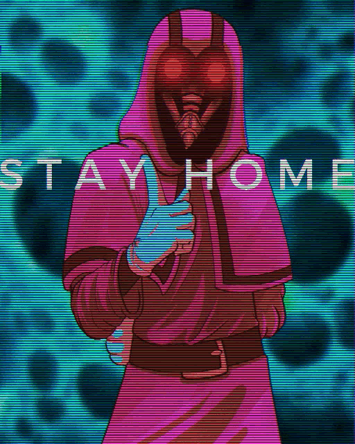 a drawing of a person with the words stay home written on the bottom