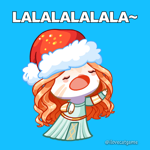 a cartoon drawing of a girl wearing a santa hat with the words lalalalala below her